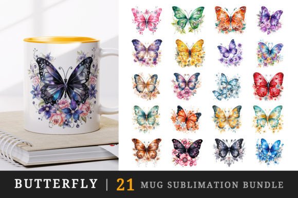 Download Butterfly Mug Wrap Printable Sublimation - Premium Resources