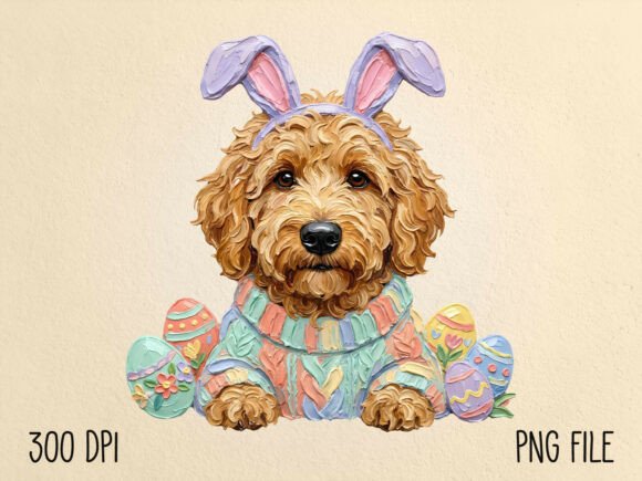 Download Hand Painted Easter Goldendoodle Dog PNG - Hand painted easter Collection