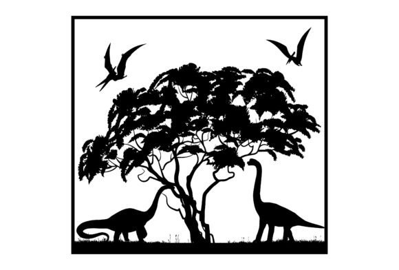 Download Dinosaur 3D SVG File with Tree Silhouette - Premium Resources