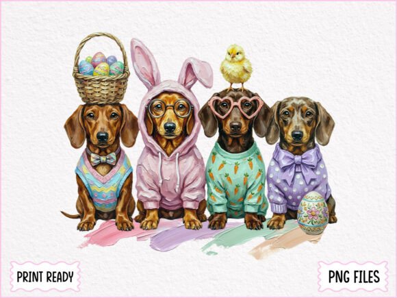 Download Hand Painted Easter Dachshund PNG - Hand painted easter Collection